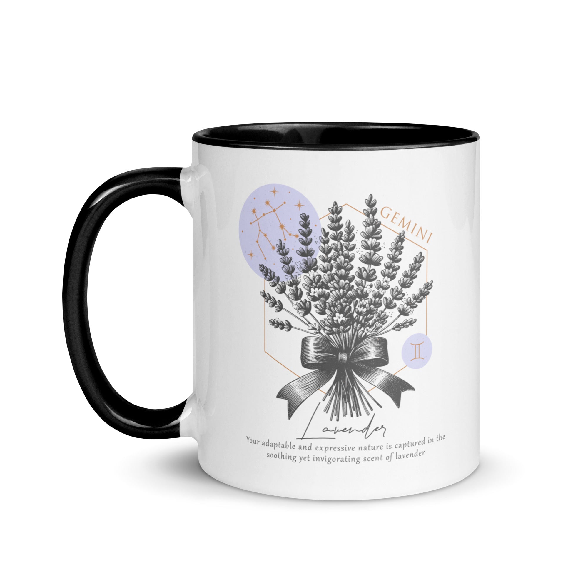 Gemini Zodiac Lavender Birth Flower 11 oz Mug with Black Handle - https://ascensionemporium.net
